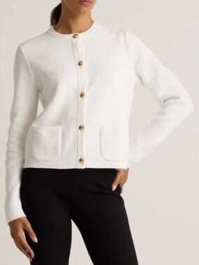 Quince 100% Organic Cotton Sweater Jacket Ivory - Medium